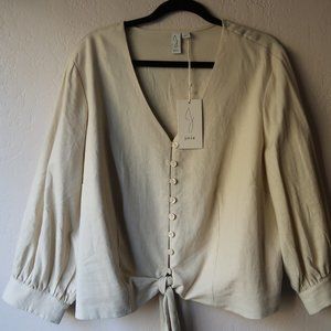 Joie Linen Blend Tie Front Blouse 1X